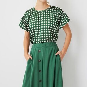 New Ann Taylor Plaid Flutter Sleeve Top Size Large